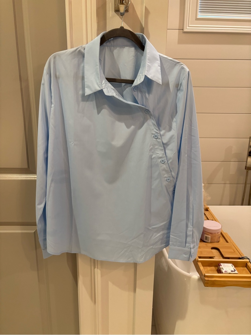 S.Deer Light Blue Women’s Asymmetrical Button-Front Shirt